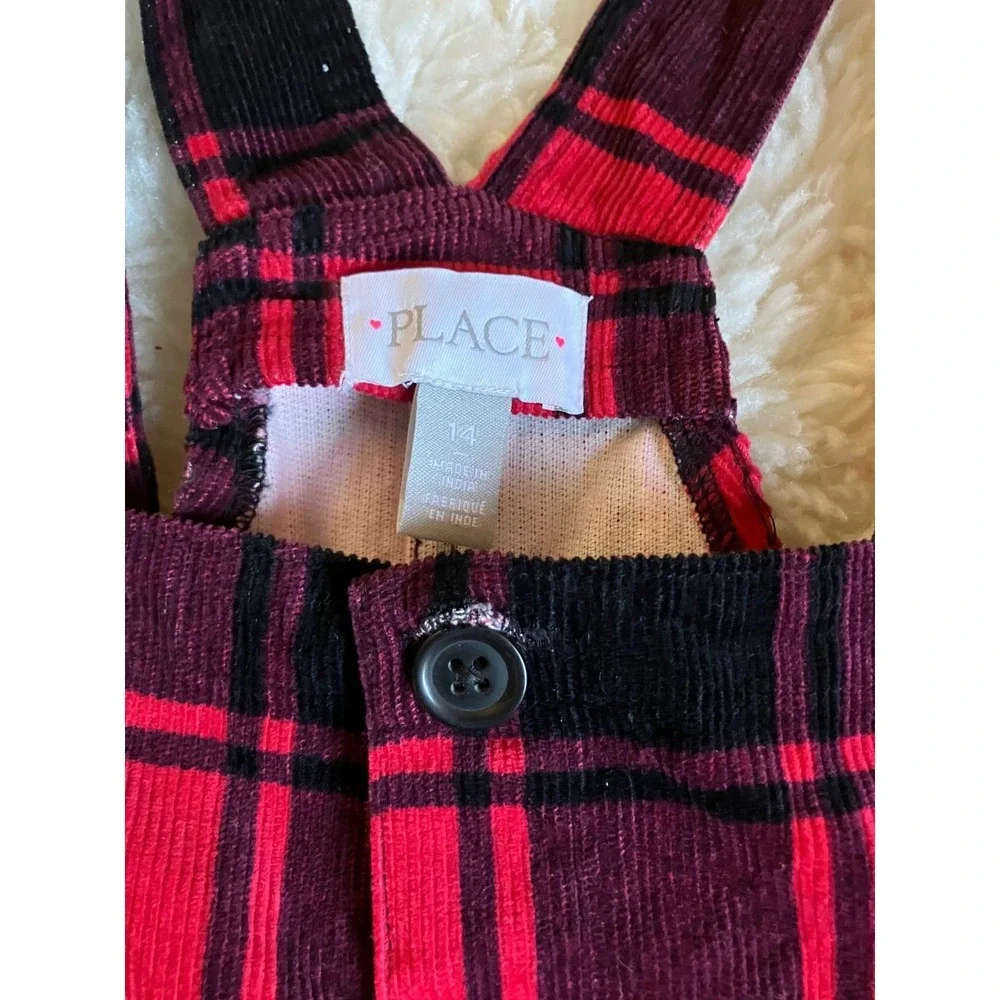 Girls NWTs Red Black Plaid Corduroy Overall Dress‎ Size 14 - Picture 2 of 6